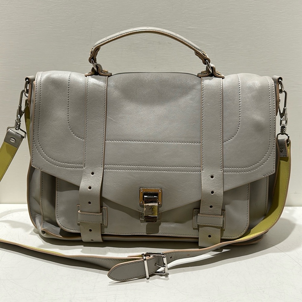 PROENZA SCHOULER Soft Grey Leather Business Satchel/ Shoulder Bag
